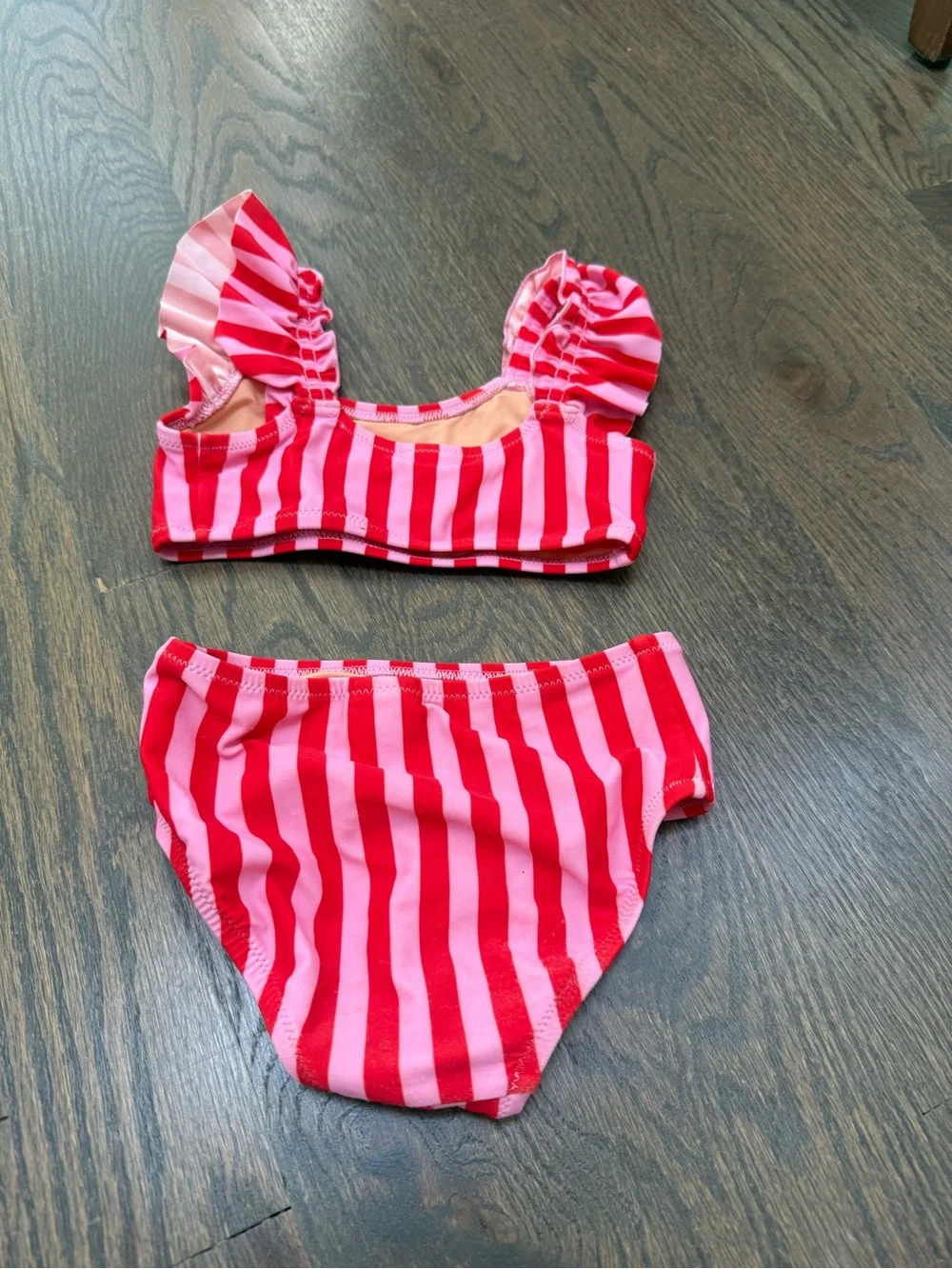 J. Crew Pink & Red Striped Ruffle-Shoulder Bikini